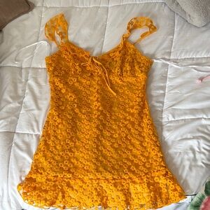 Lulu's Bright Orange Floral Lace Mini Dress